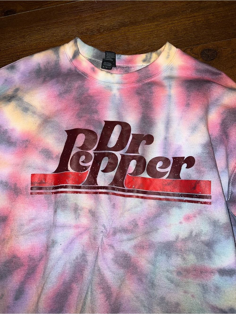 Dr Pepper Pastel Rainbow Tie Dye Graphic Fleece Crewneck Sweatshirt Y2K Size M - Picture 4 of 8